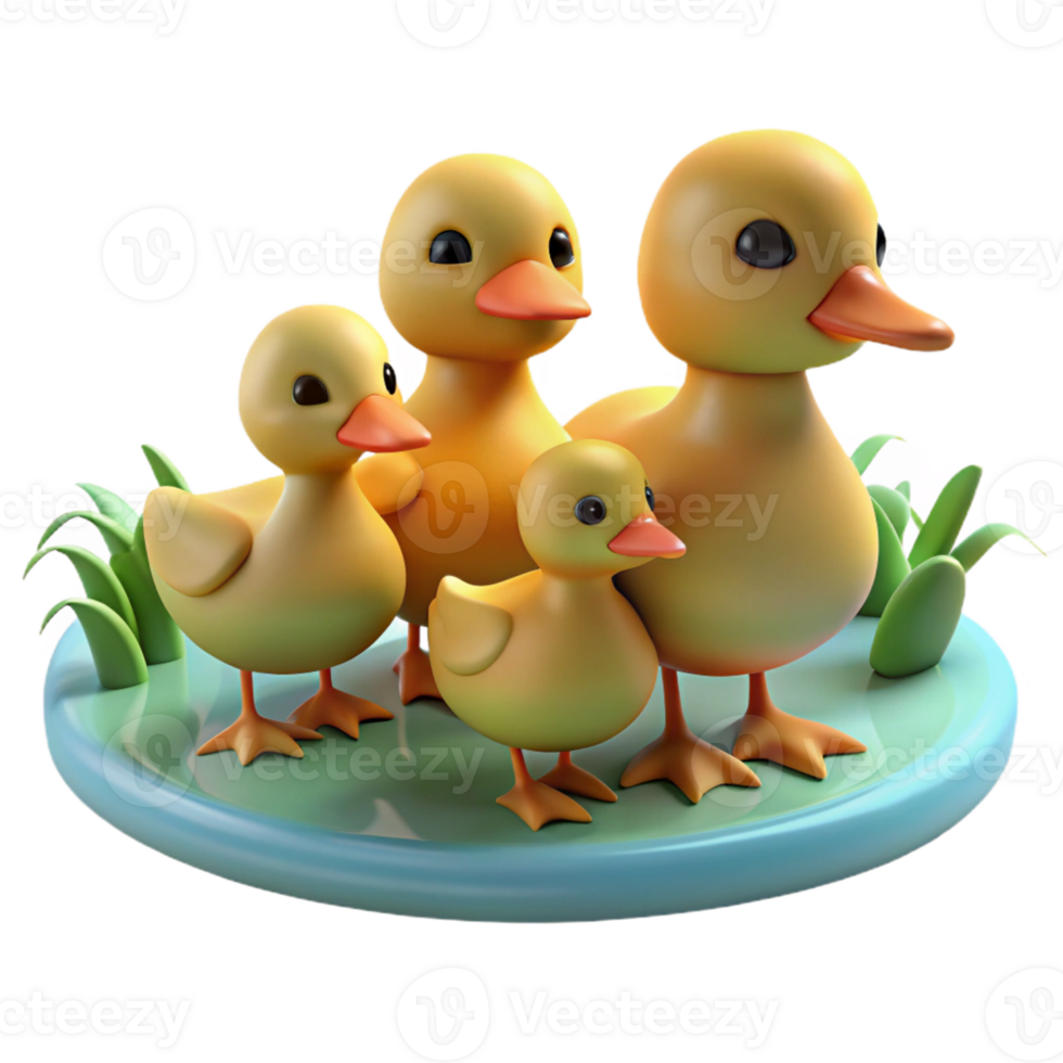 Cute Ducklings on Pond png
