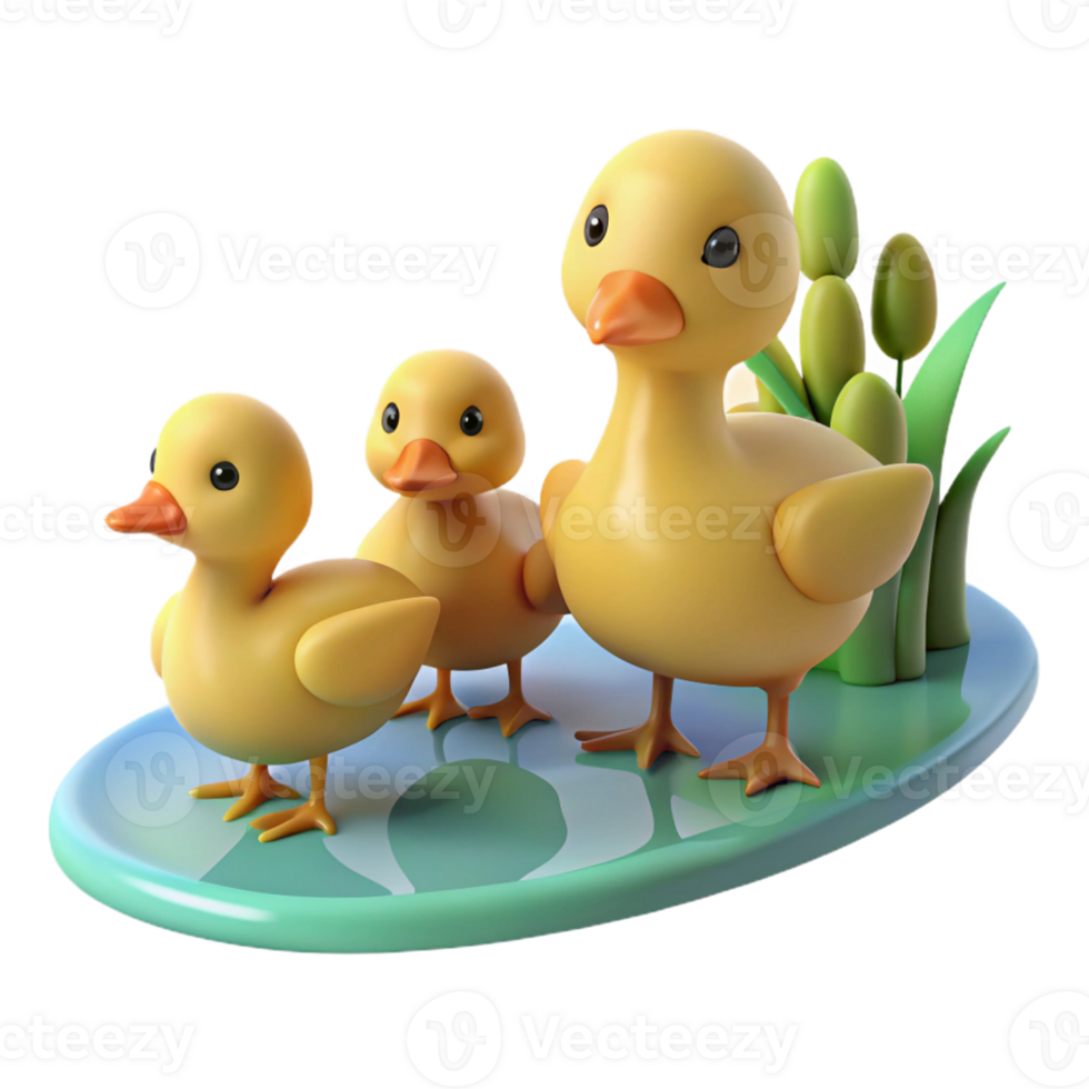 Cute Cartoon Ducklings on Pond png
