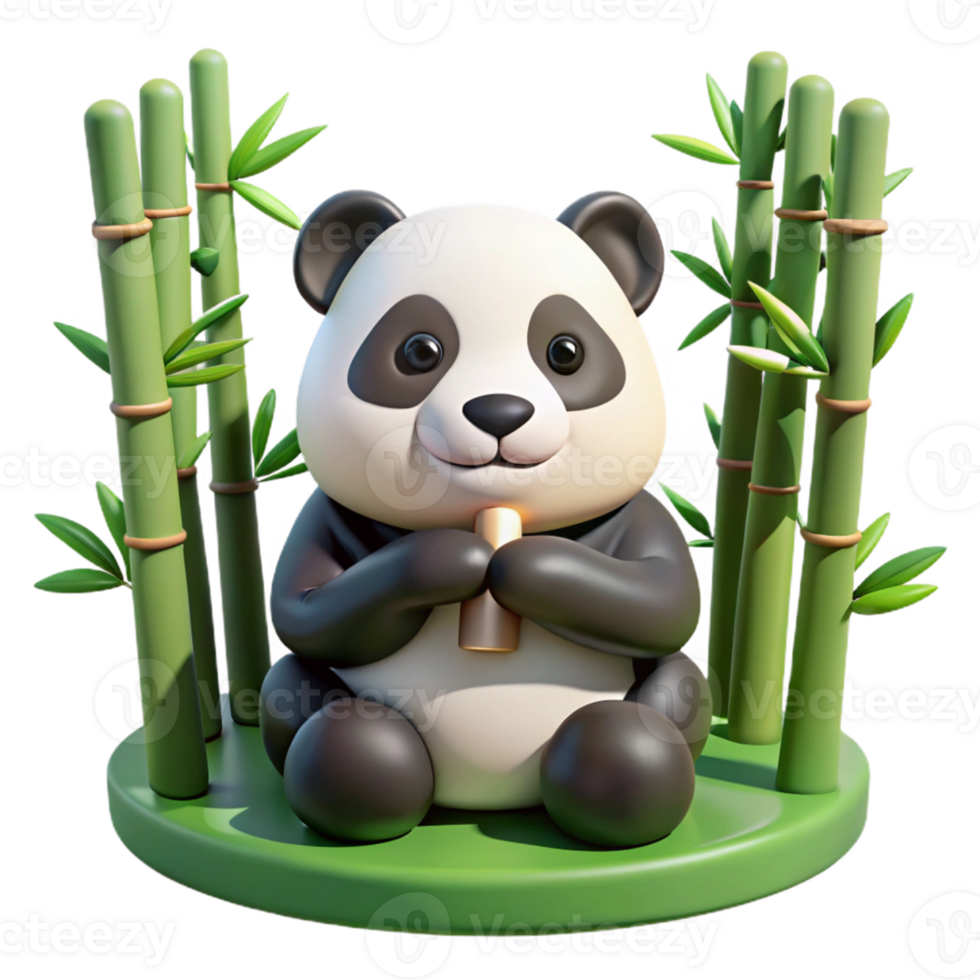 Cute Panda 3D Render with Bamboo png