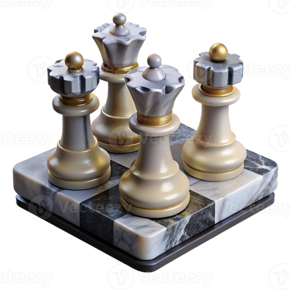 3D Rendered Chess Pieces on Marble Board png
