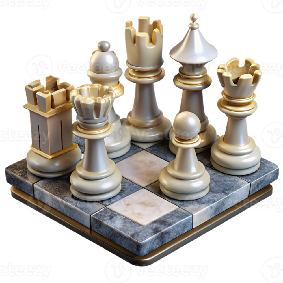 3D Chess Pieces on Marble Board png