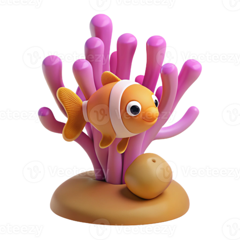 Cute Cartoon Fish in Coral Reef png