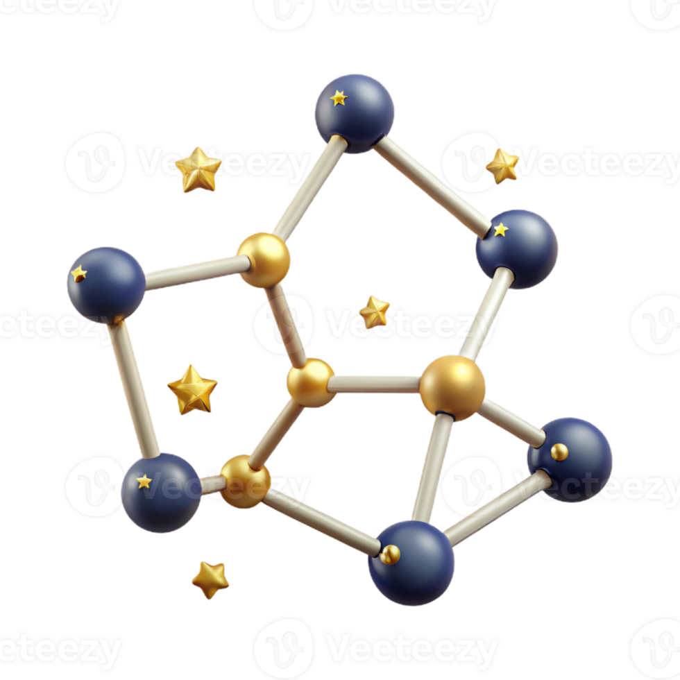 Abstract 3D Molecular Structure with Stars png