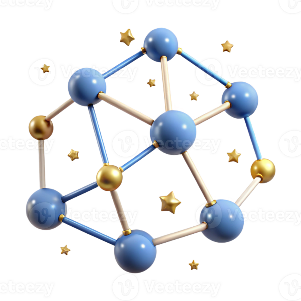 3D Abstract Sphere Structure with Golden Stars png