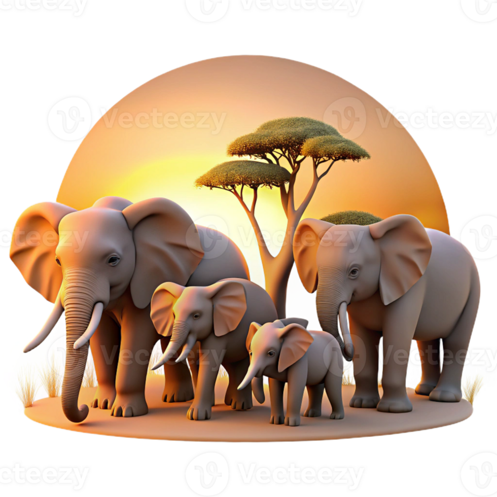 Elephant Family Sunset png