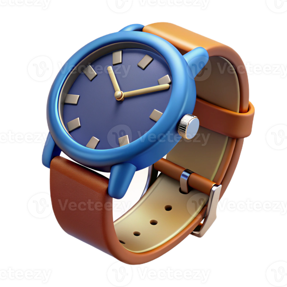 Blue Watch with Brown Leather Strap png
