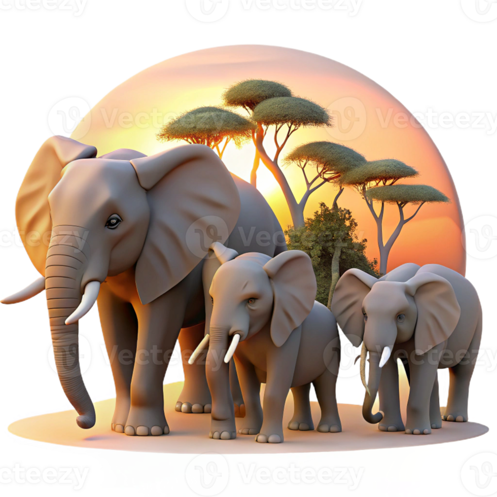 Cute Elephant Family at Sunset png