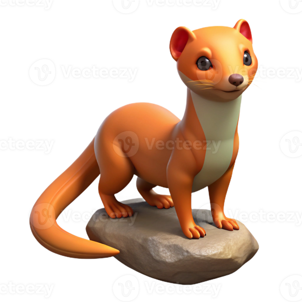 Cute 3D Cartoon Weasel on Rock png
