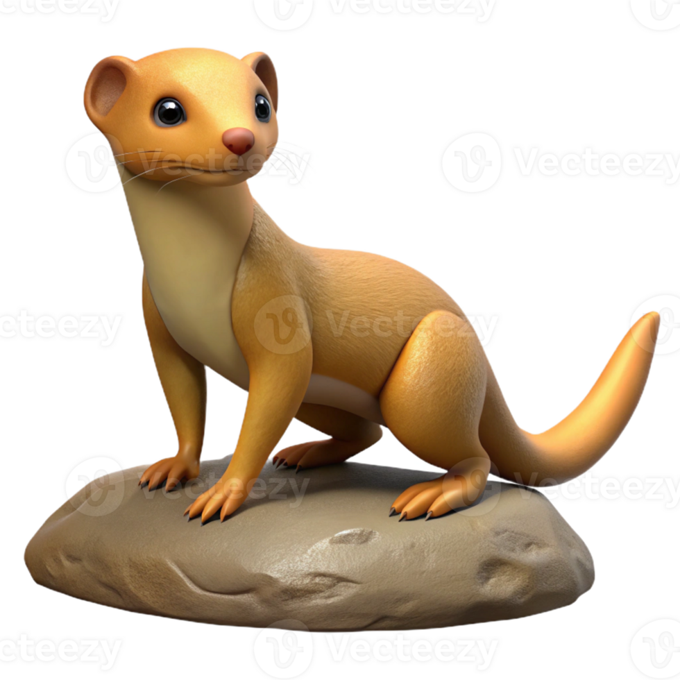 Cute Cartoon Weasel Sitting on Rock png