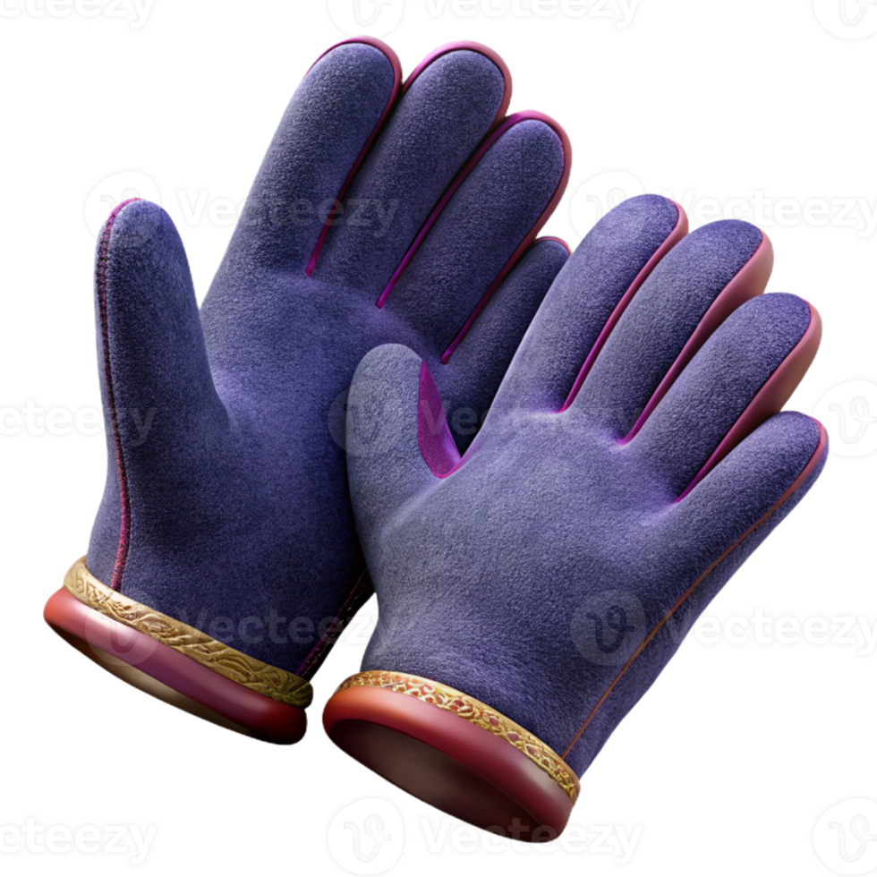 Purple Suede Gloves with Gold Trim png