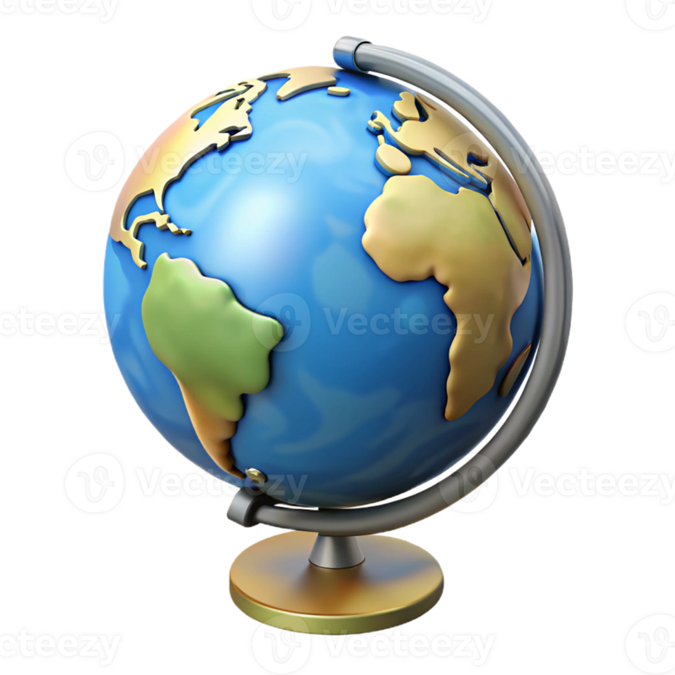 3D Globe Model with Continents png