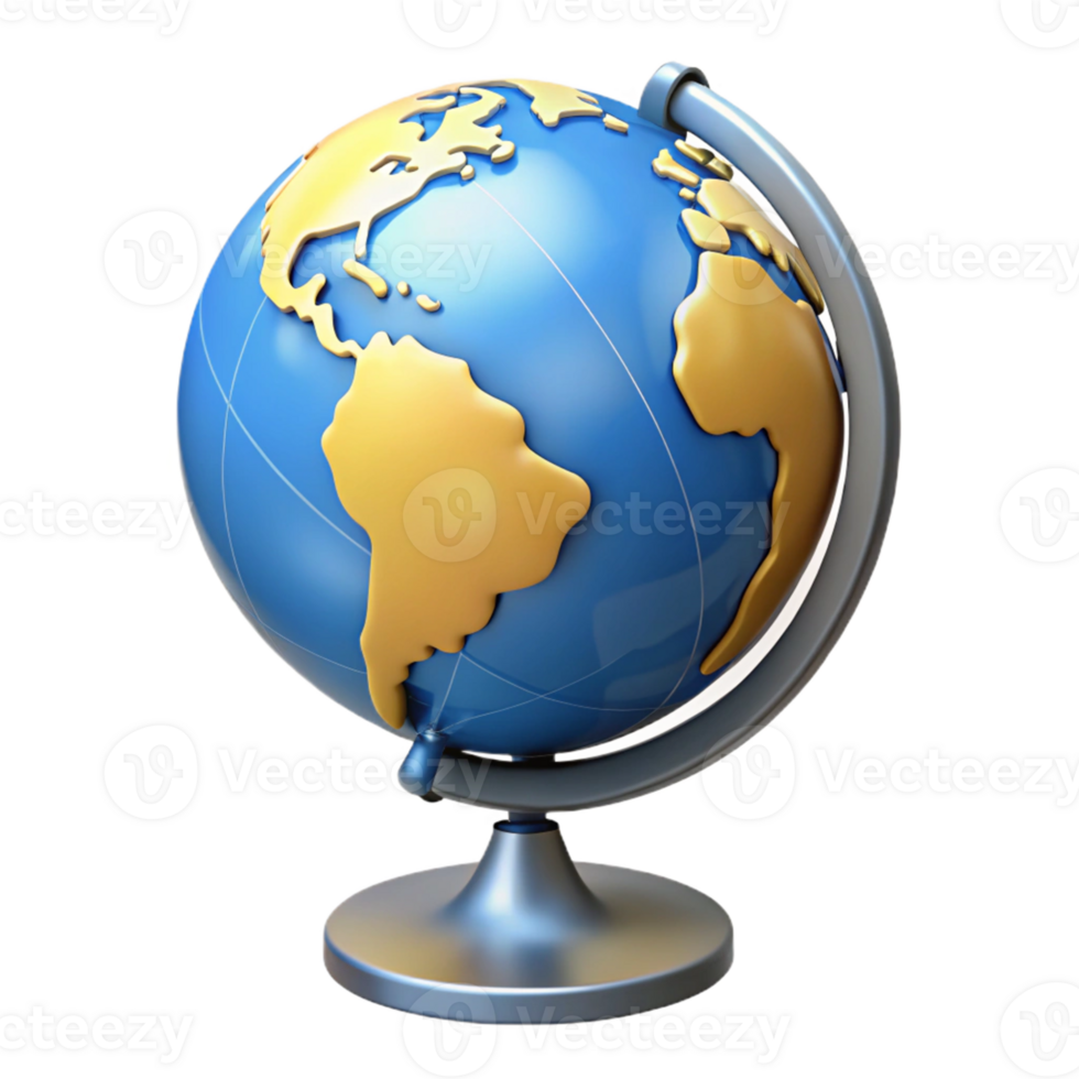 Blue Globe with Yellow Continents png