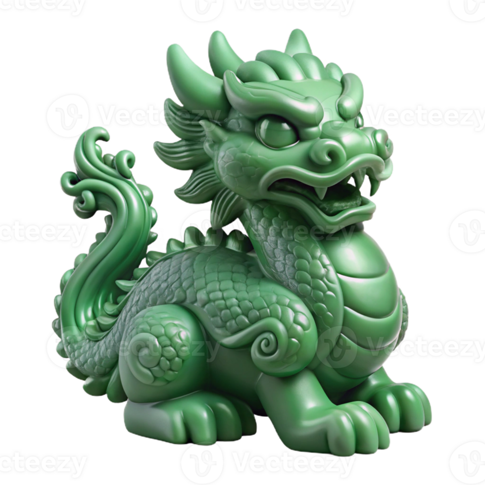 Jade Dragon Statue with Intricate Detail png