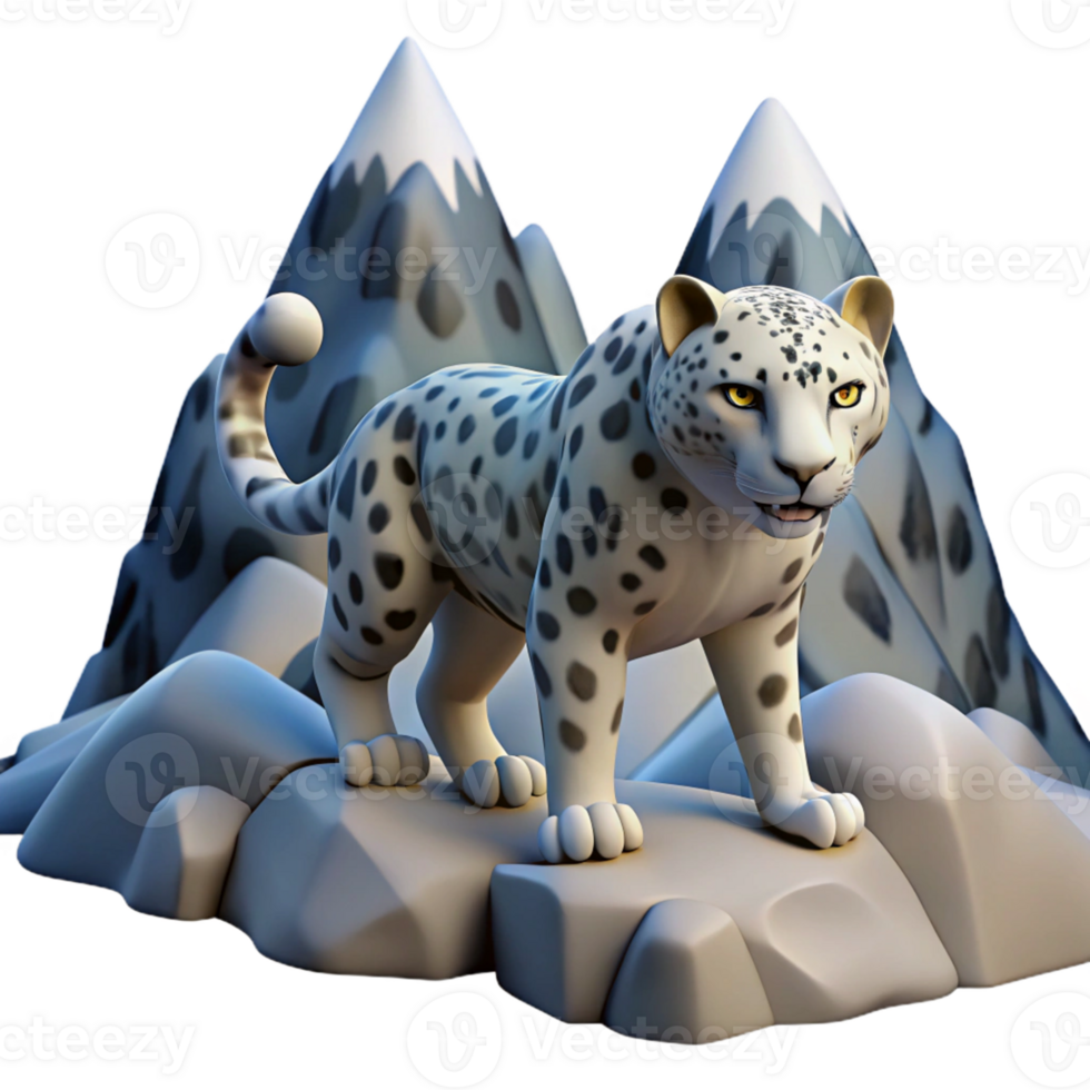 Snow Leopard on Mountain Rocks png