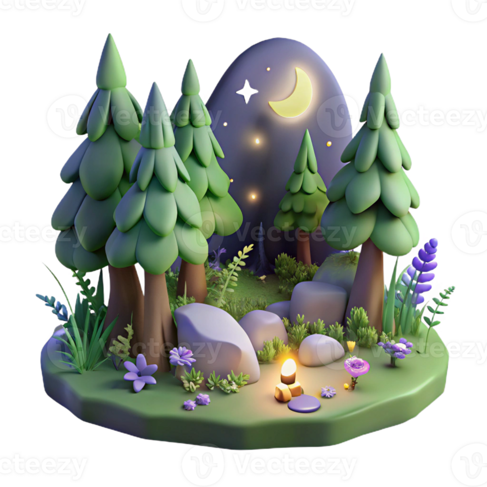 Nighttime Forest Scene with Campfire png