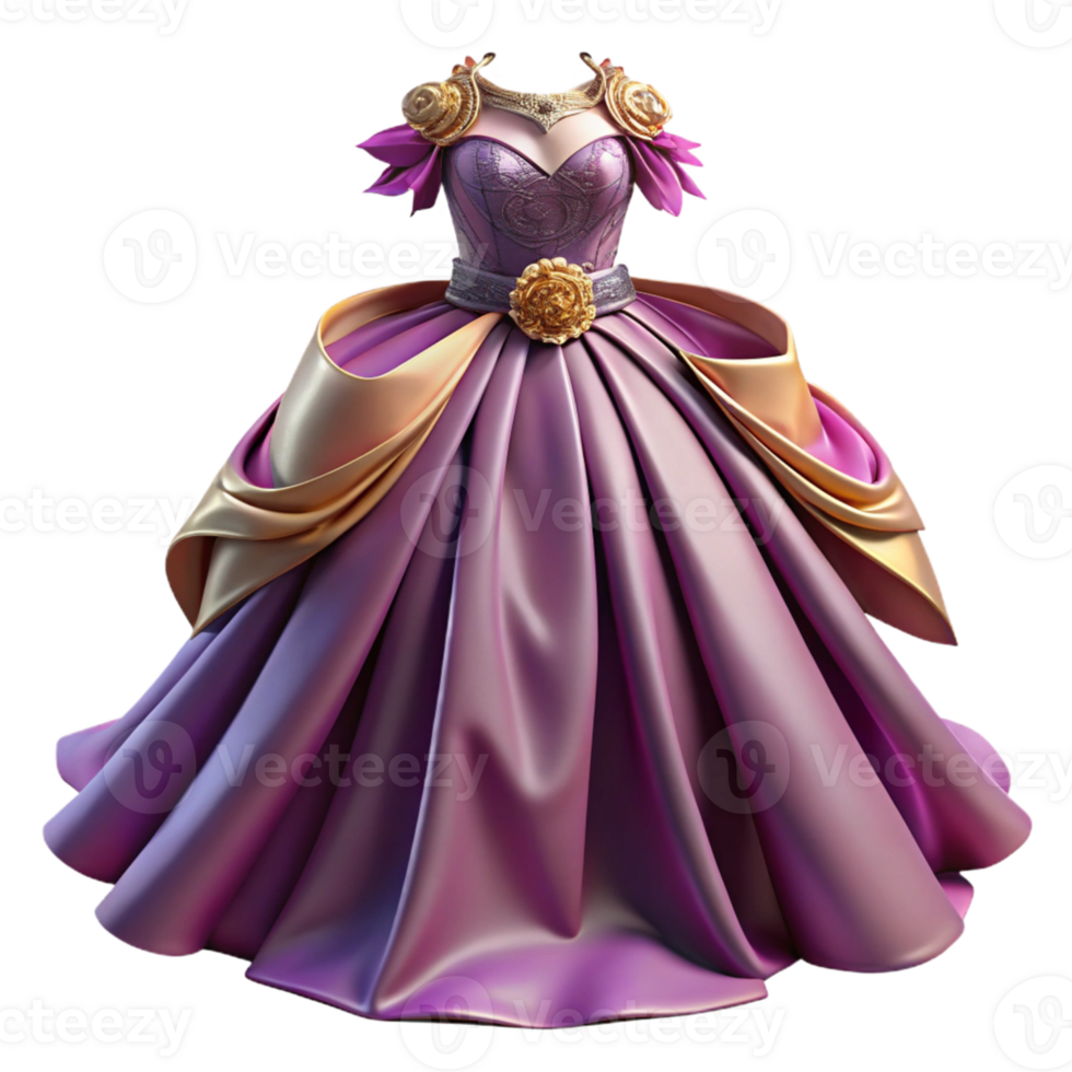 Purple and Gold Ball Gown 3D Illustration png