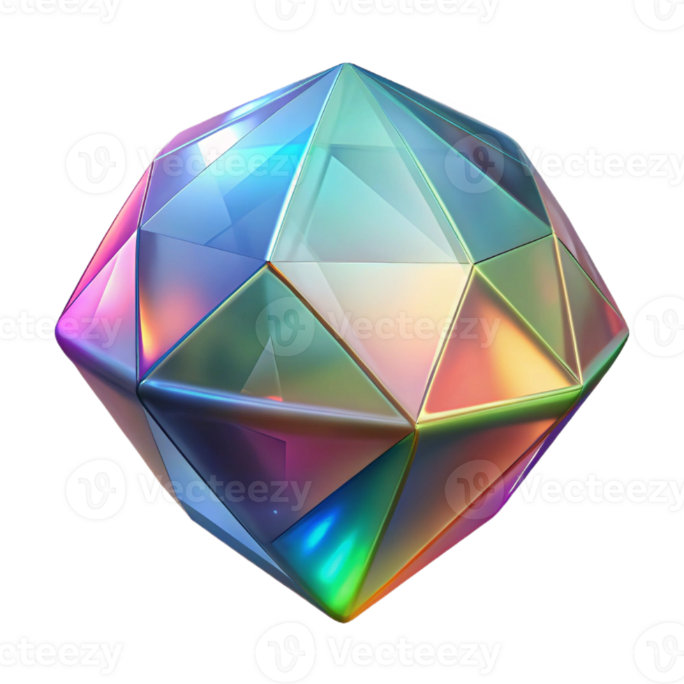 Abstract Geometric Shape, 3D Render, Iridescent png