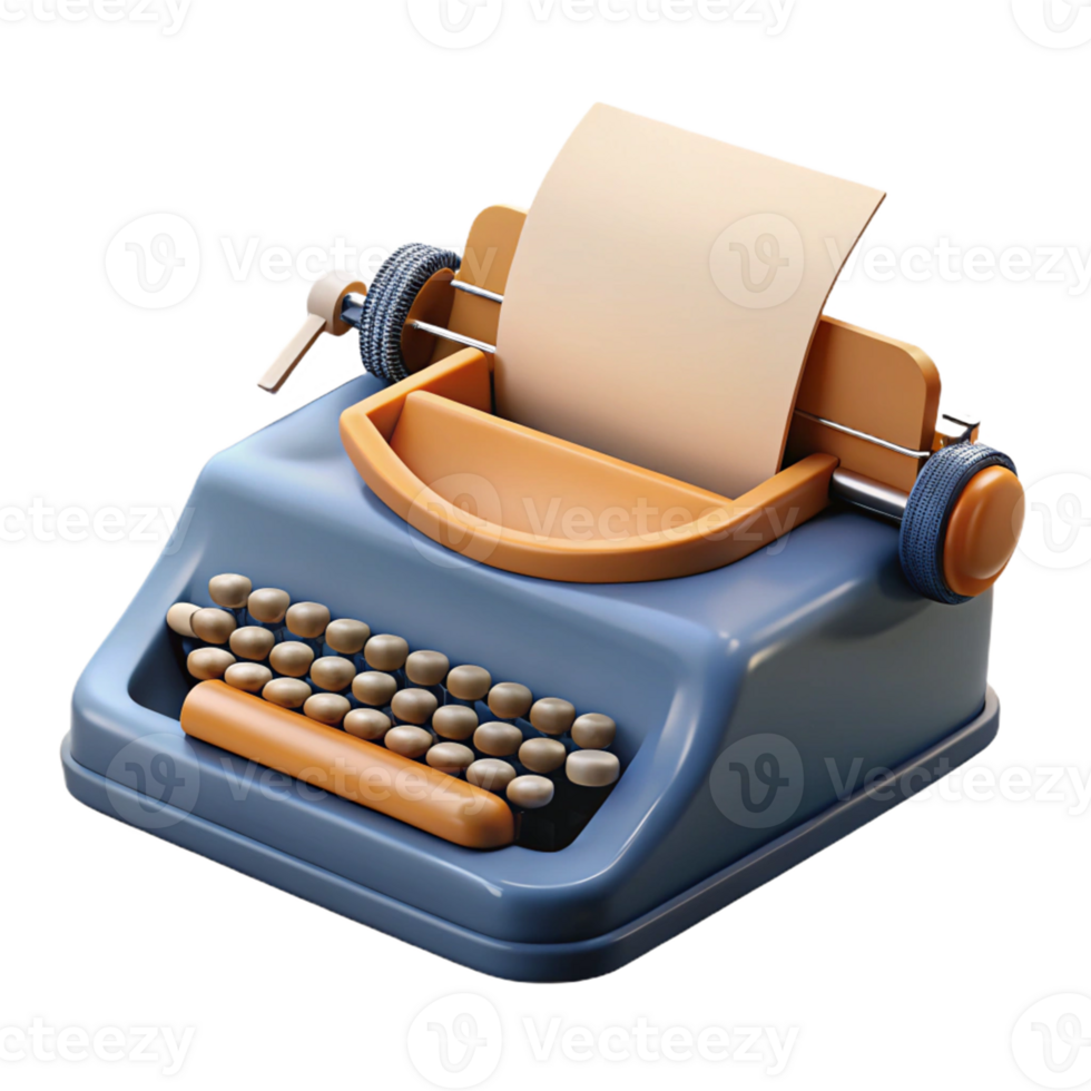 Blue 3D Typewriter Illustration png
