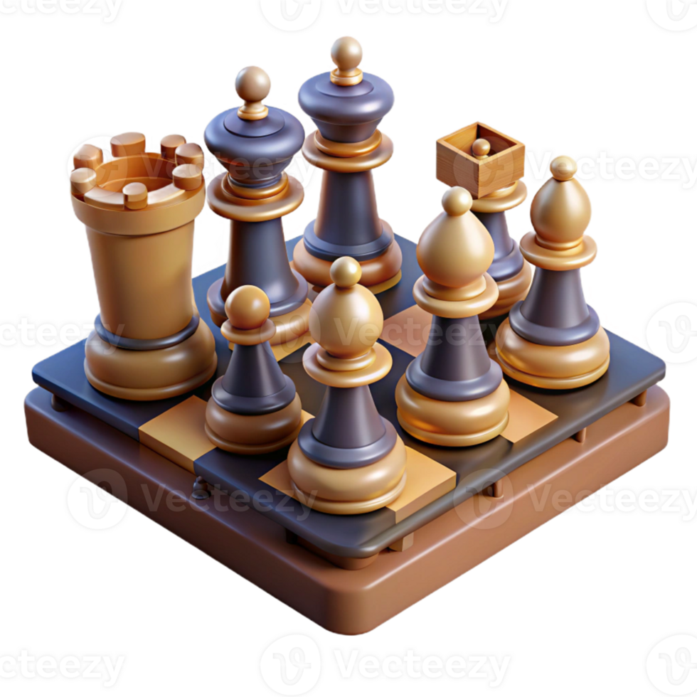 3D Chess Pieces On A Board Illustration png