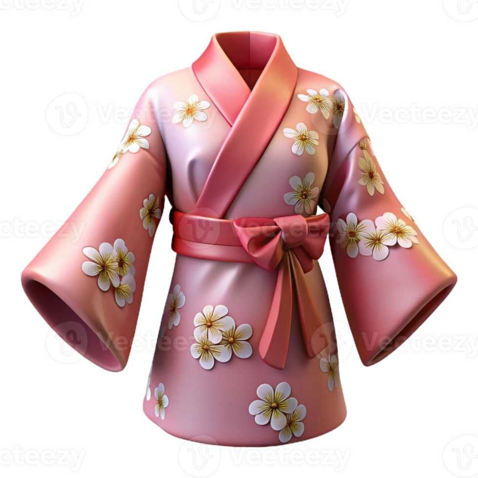 Pink Floral Kimono with Bow png