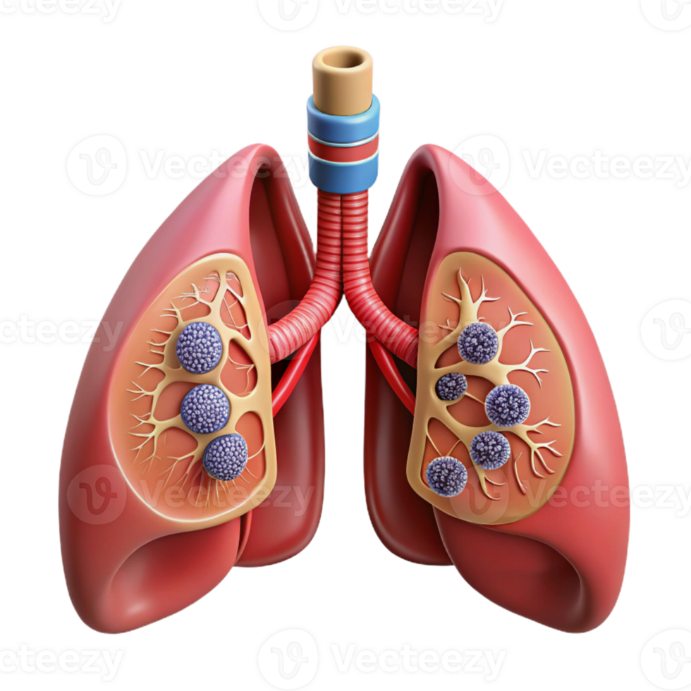 3D Illustration of Human Lungs with Alveoli png