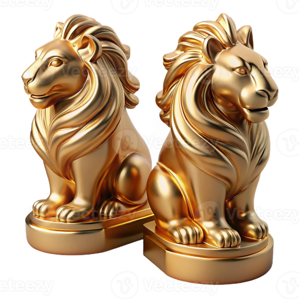 Golden Lion Statues on Pedestal png