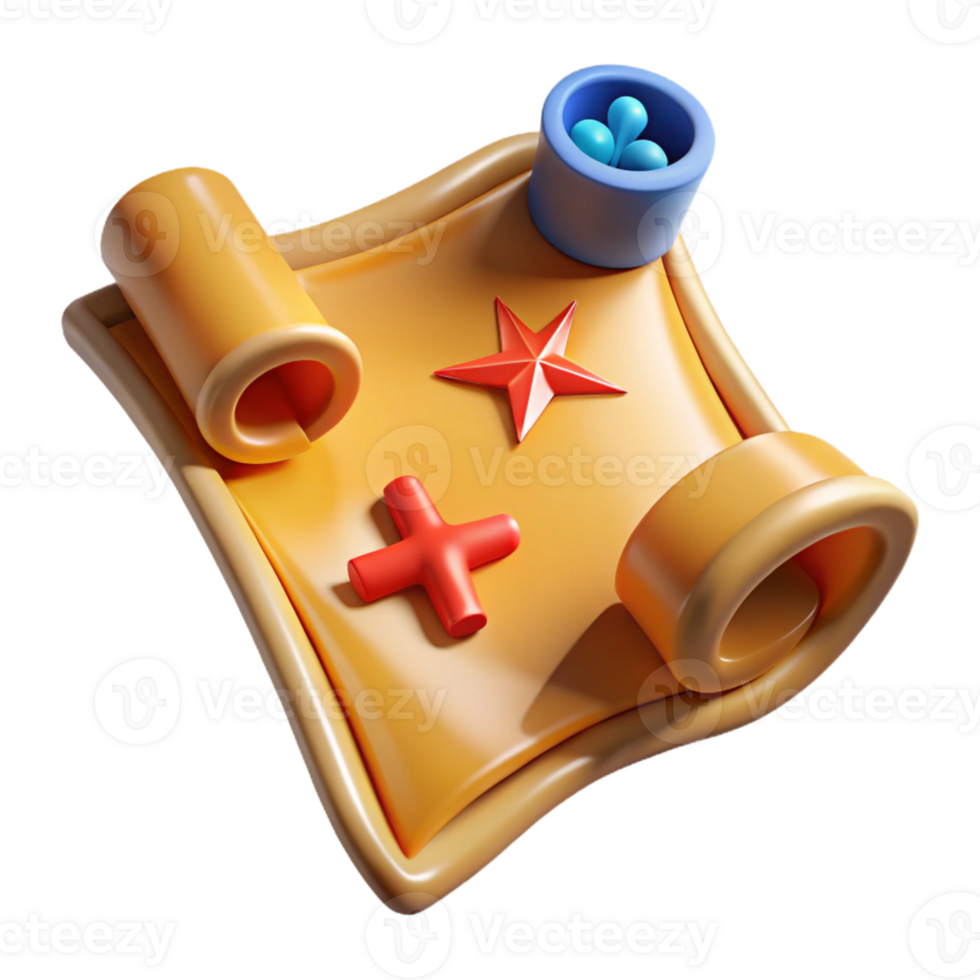 3D Rendered Yellow Scroll with Symbols png