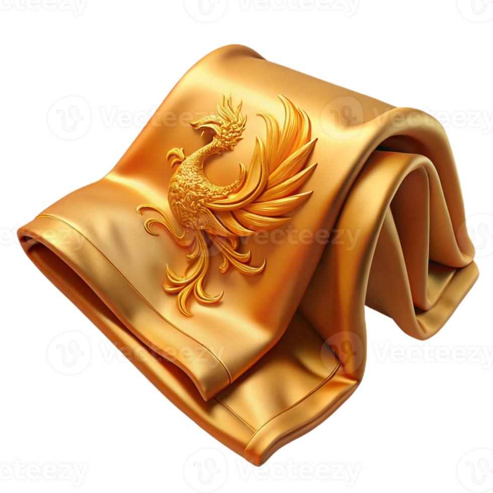Golden Fabric with Ornate Phoenix Design png