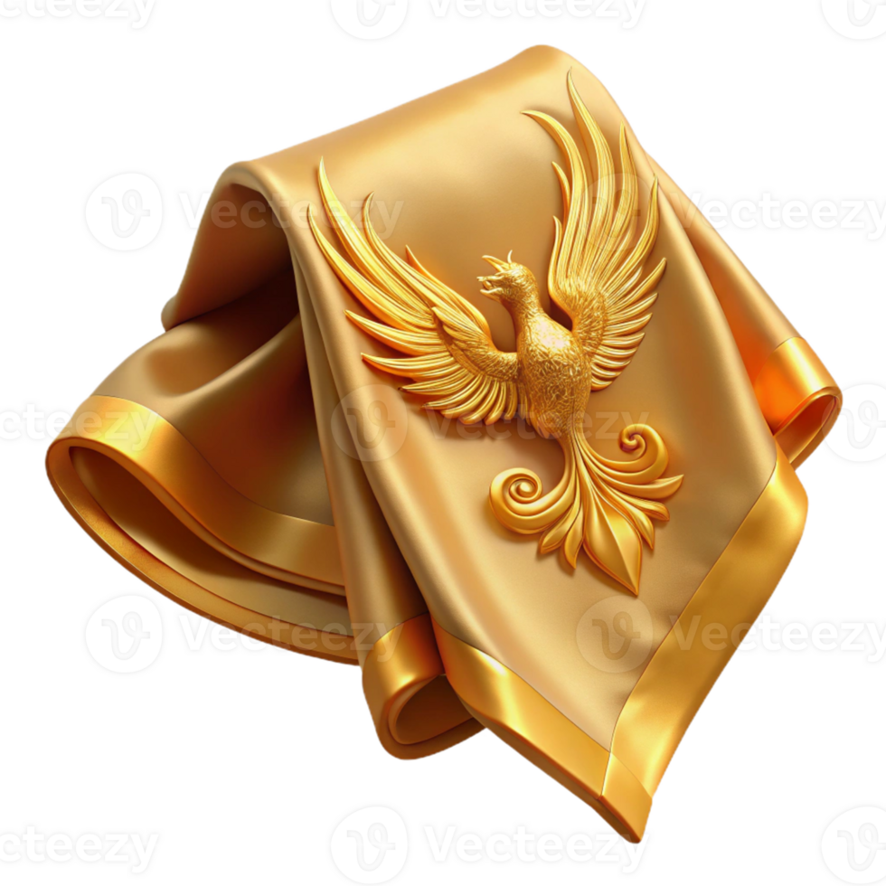 Golden Bird on a Silk Cloth 3D Illustration png