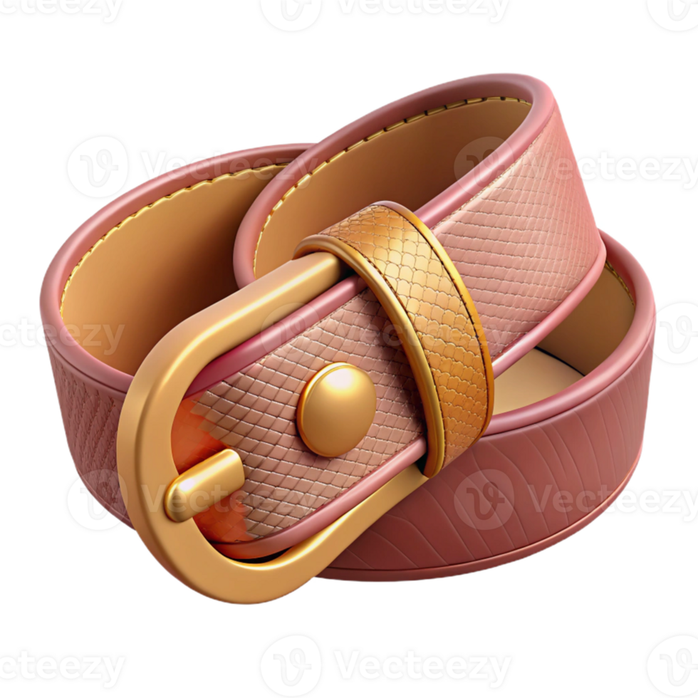 Pink Leather Belt with Golden Buckle 3D Illustration png