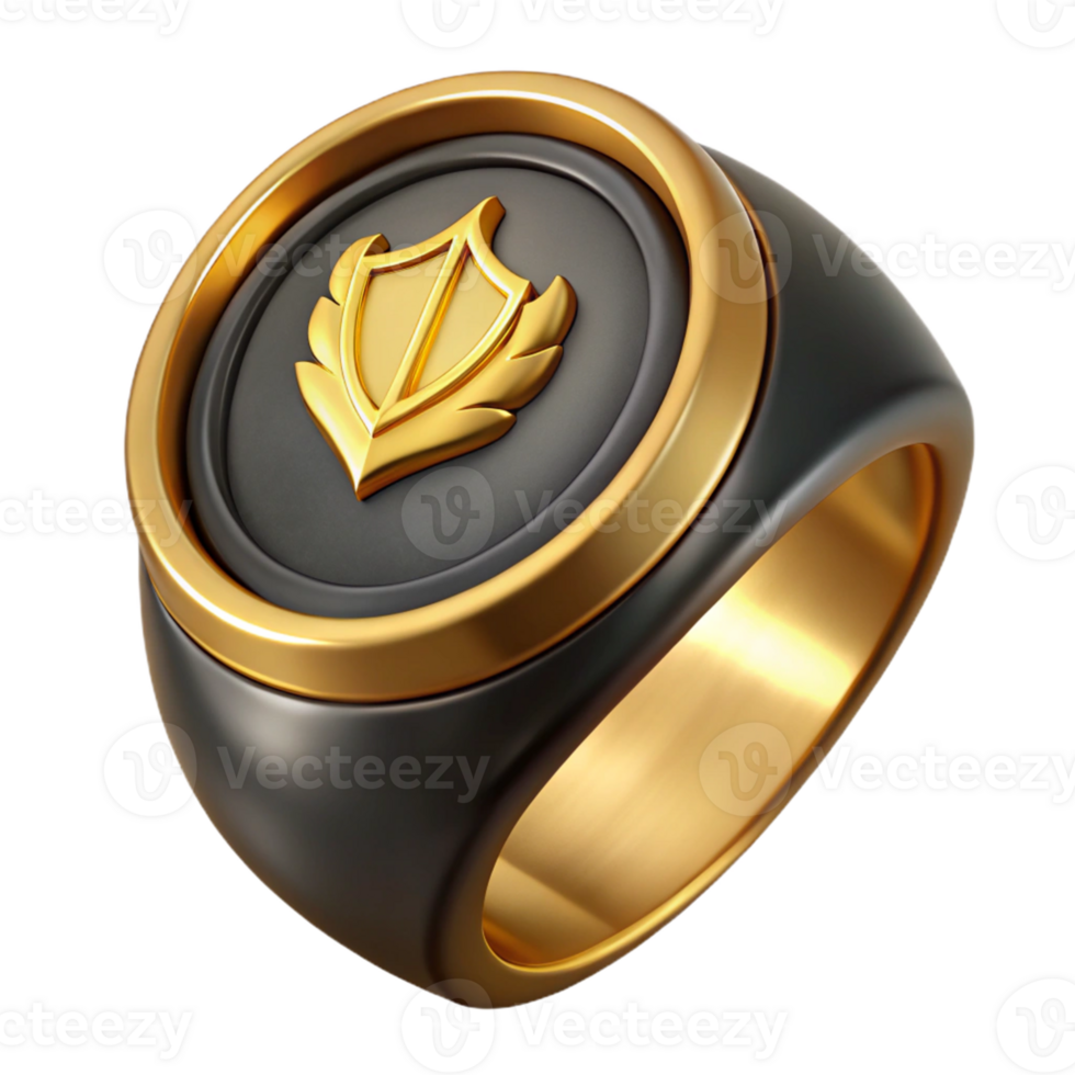 Gold Shield Ring with Black Band png