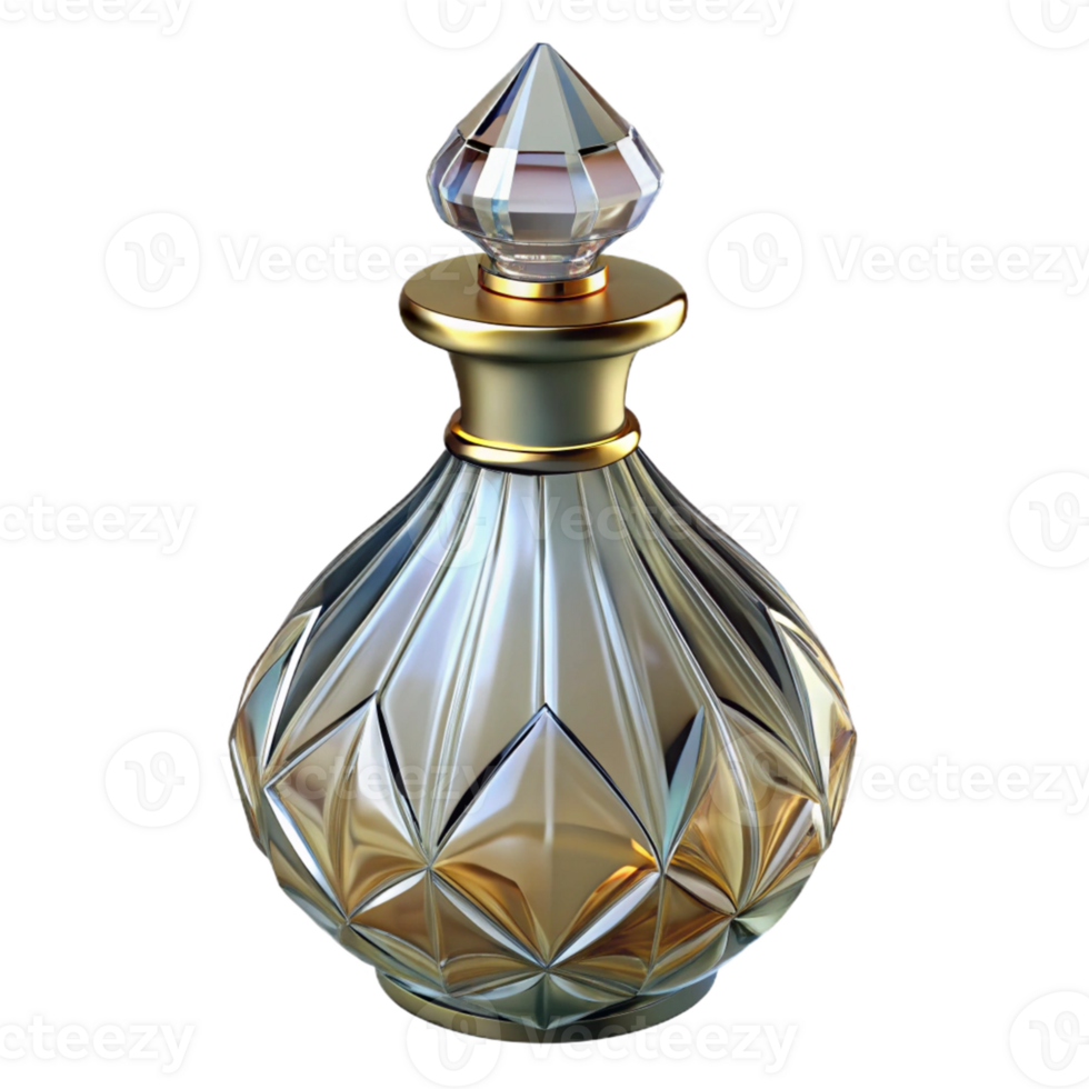 Golden Glass Bottle with Diamond-Shaped Design png