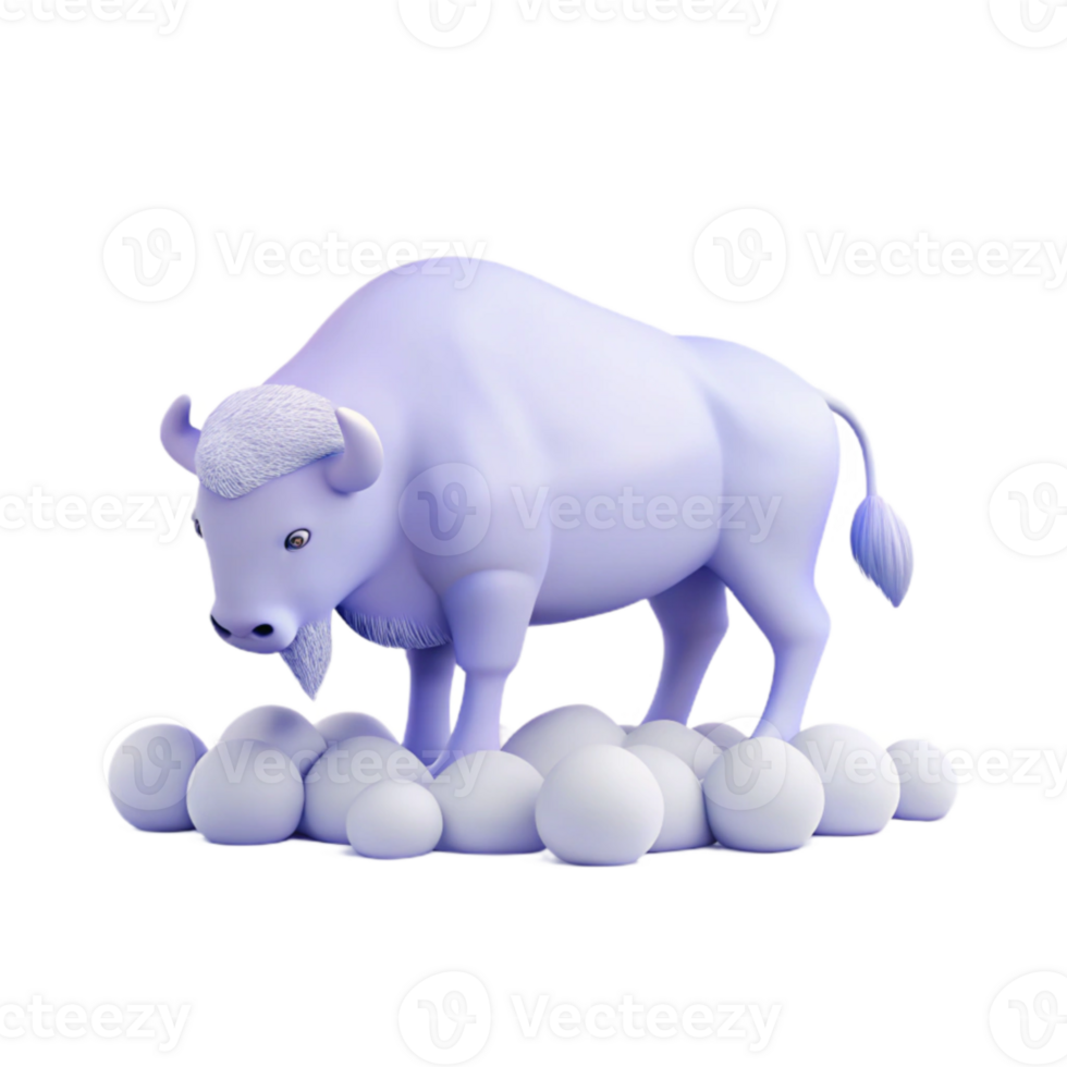 Purple 3D Bison Illustration on Clouds png