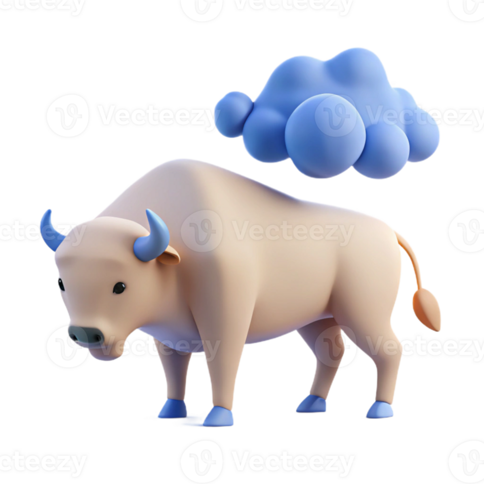 3D Rendered Bull with Blue Cloud png