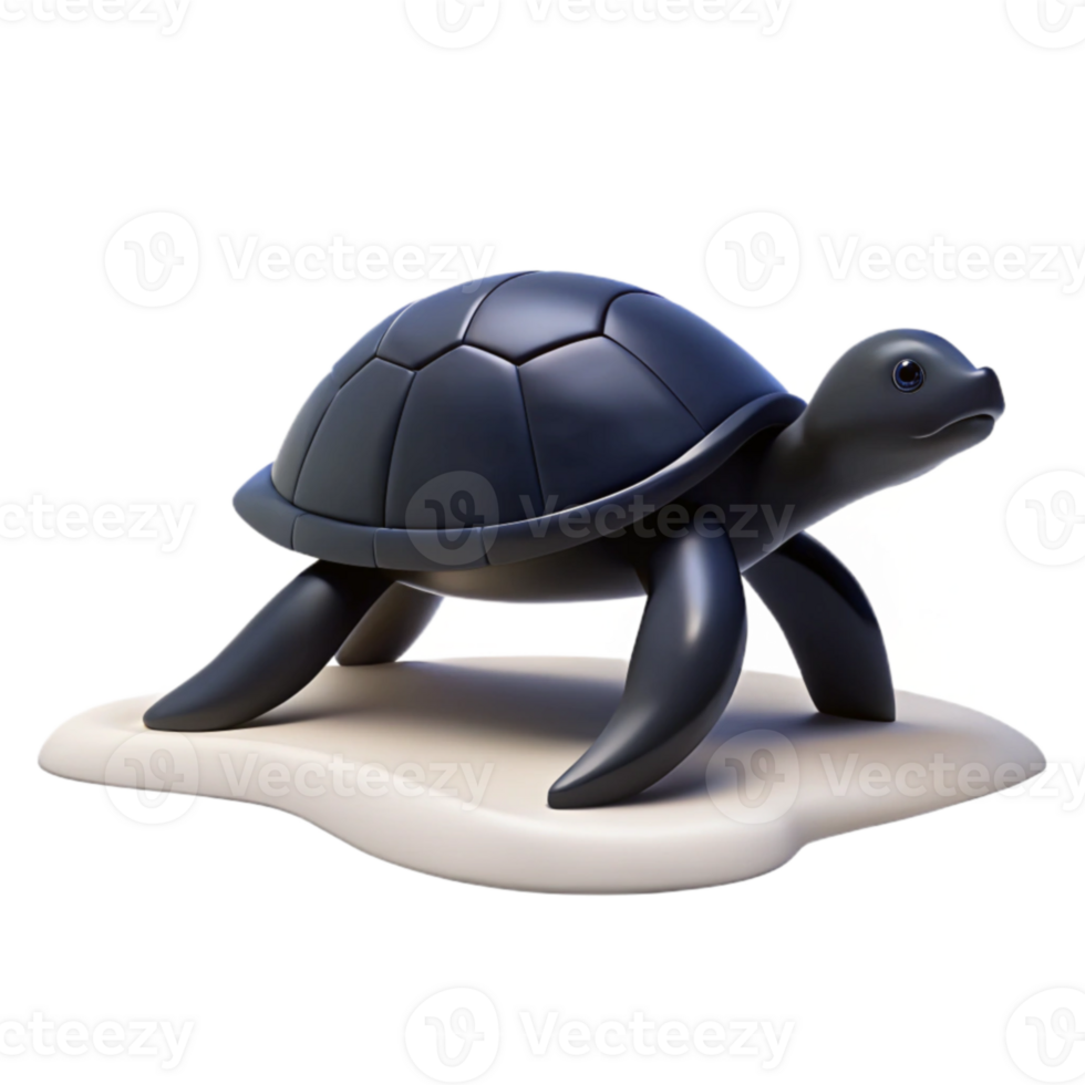 3D Cartoon Turtle on White Surface png