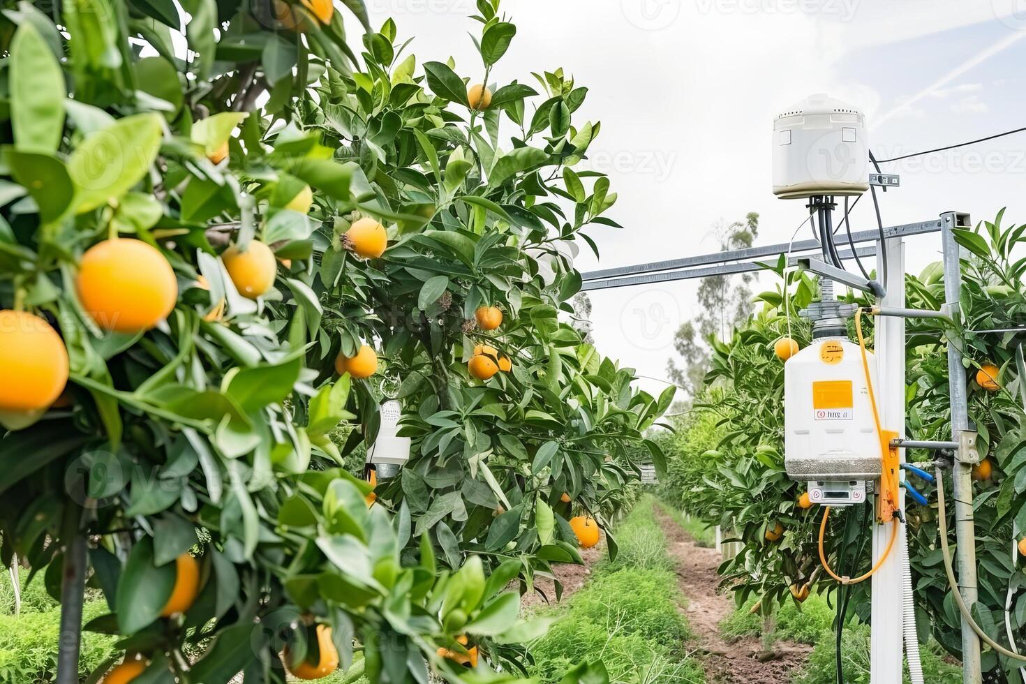 Smart agriculture in citrus orchard with advanced technology for efficient farming and fruit growth photo