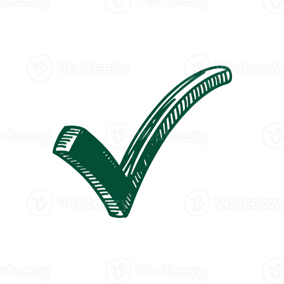 A bold, dark green check mark is depicted on a plain white background, conveying a sense of approval or completion. png