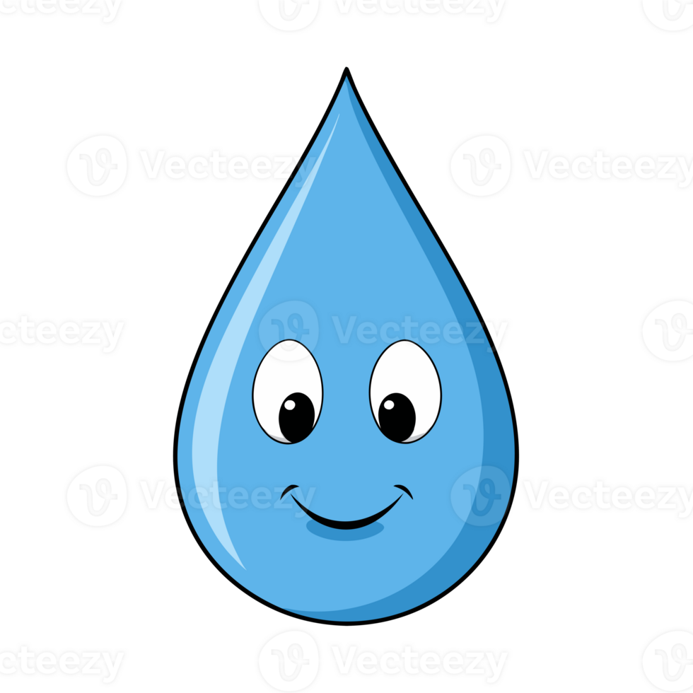 A cheerful blue water droplet with a smiling face png