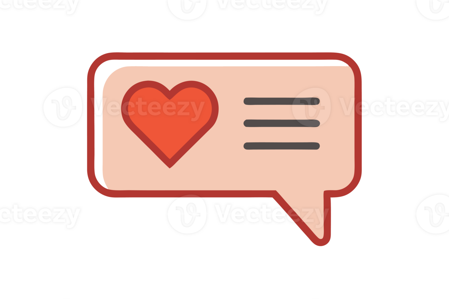 A speech bubble with a red heart icon is depicted alongside three horizontal lines, suggesting a message or commen png