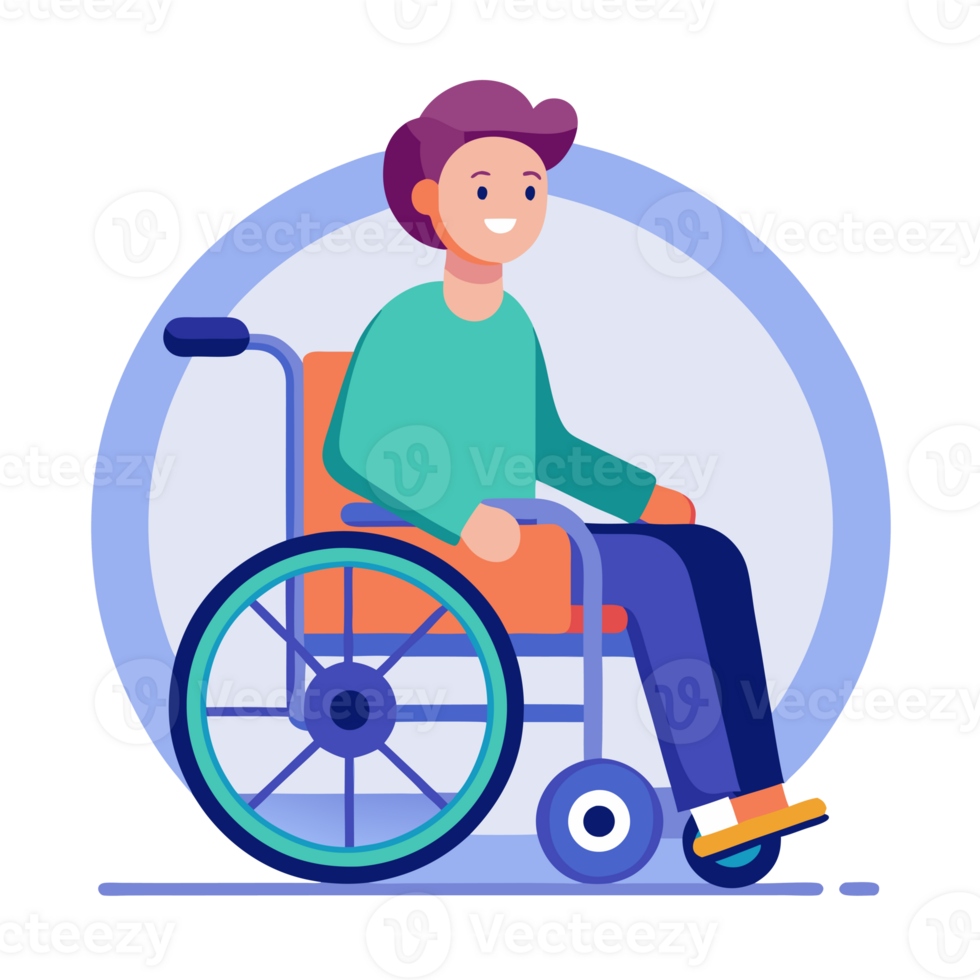 A person is seated in a wheelchair, smiling and looking content png