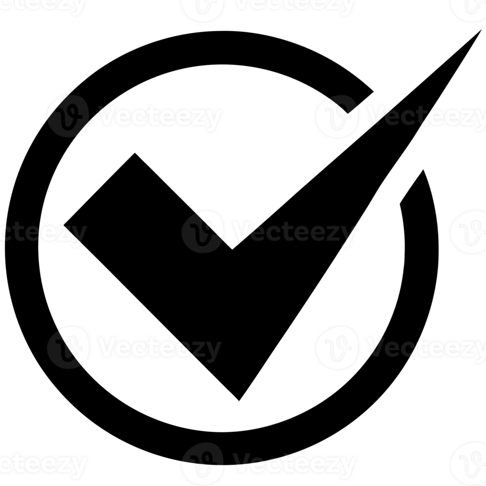 A bold black check mark is elegantly enclosed within a circle png