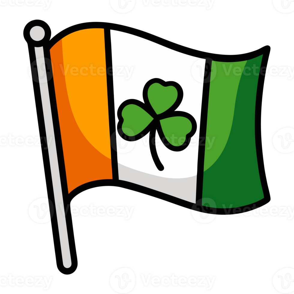 A waving flag design shows the Irish tricolor with an added shamrock symbol in the white section png