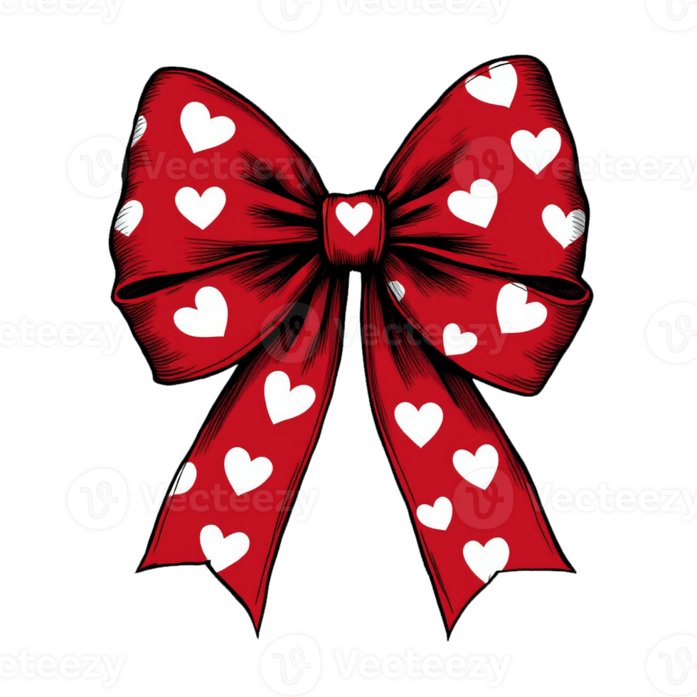 A large, vibrant red bow is adorned with white heart patterns, creating a playful and romantic theme png