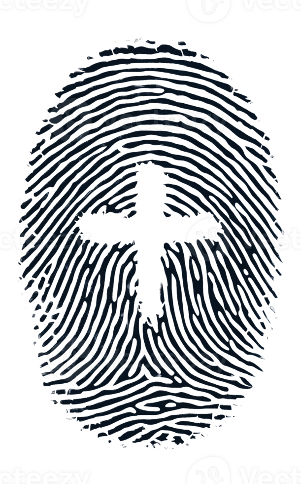 A fingerprint pattern is prominently displayed with a cross shape uniquely integrated cutouts png