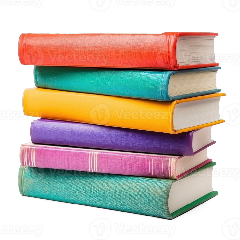 New colorful stack books isolate on transparent background png