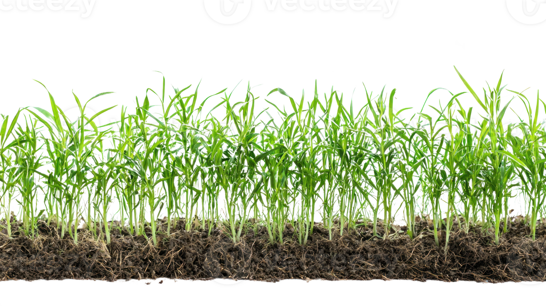 Row of green grass border isolate on transparent background png