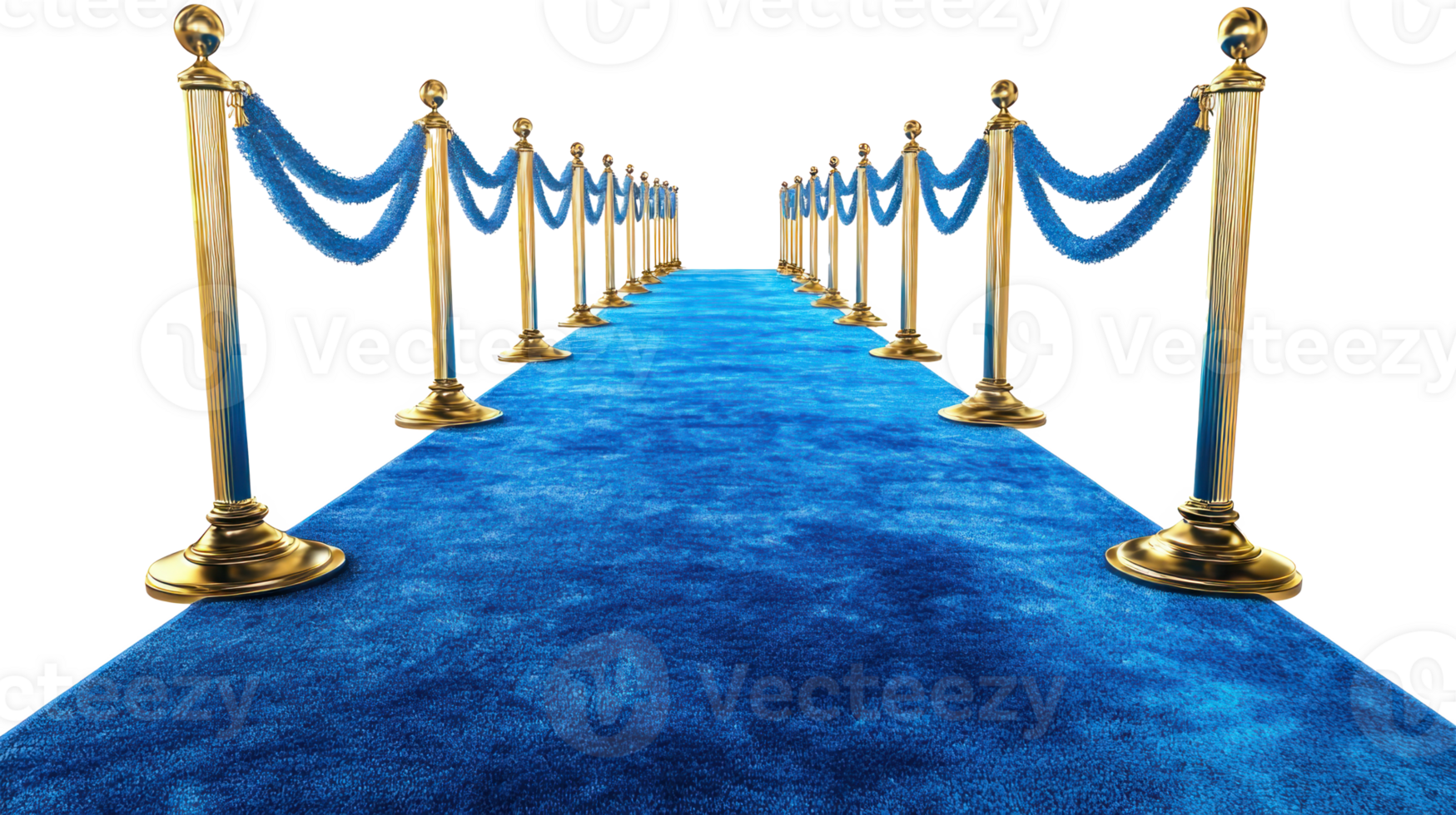 Blue carpet with golden Stanchions isolate on transparent background png