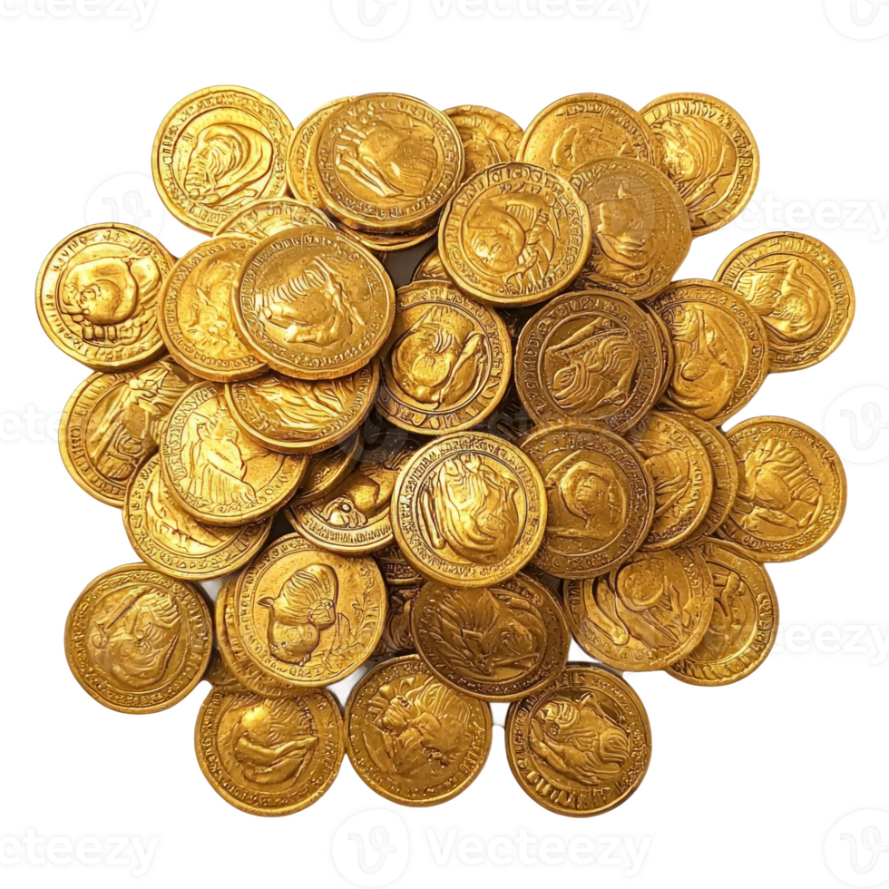 Pile of golden coins front view isolate on transparent background png