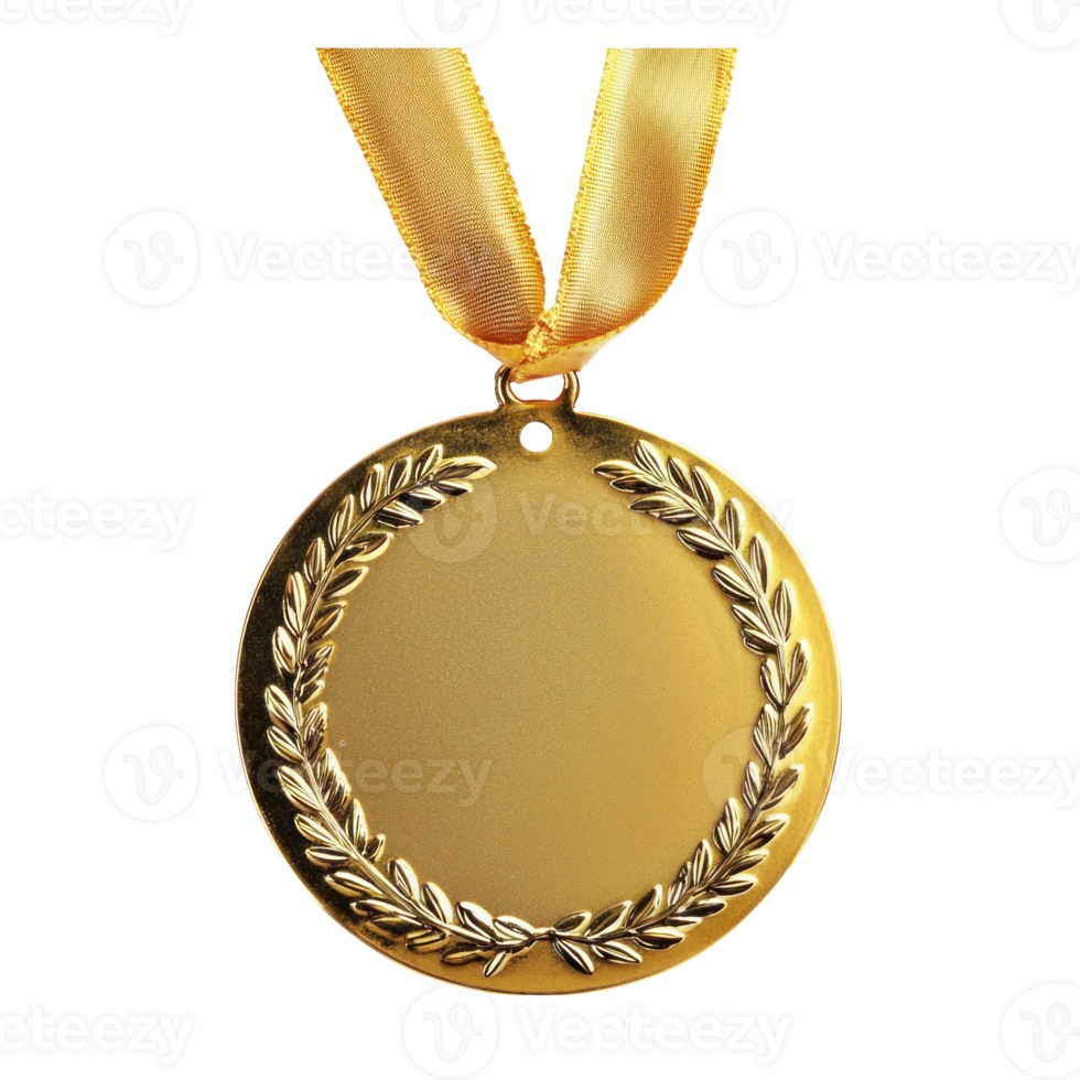 Gold medal with ribbon isolate on transparent background png