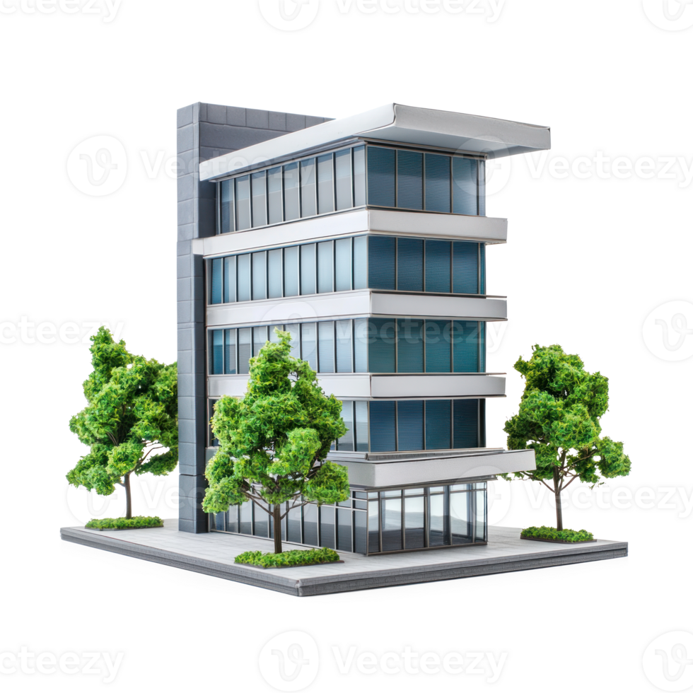 Small model modern building isolate on transparent background png